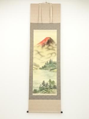 白雲筆　瑞雲赤富士　肉筆絹本掛軸（共箱）